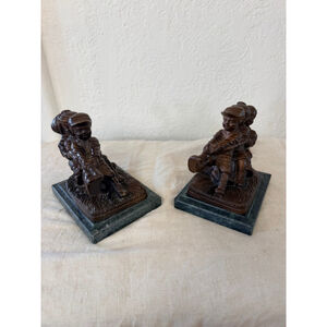 MCM Chiparus Bronze Tug of War Art Deco Sculpture Marble Base Bookends Vintage